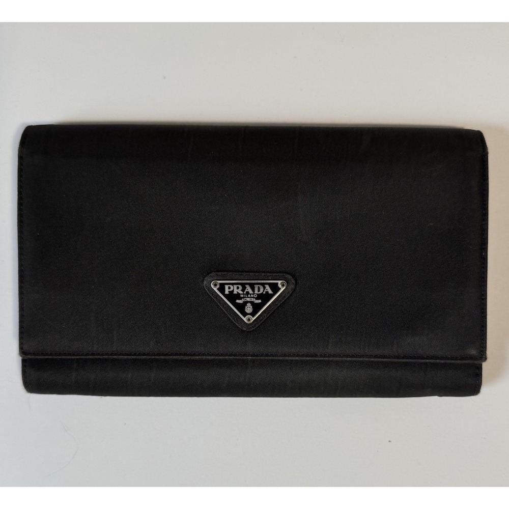 Prada Nylon Black Wallet Made In Italy Authentic 7.25"x 4.5" - Picture 1 of 16